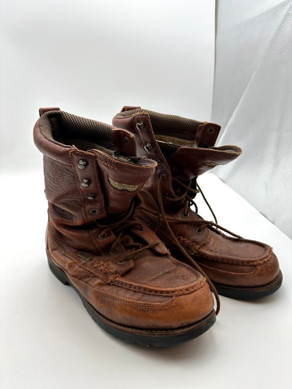 LL Bean Mens 11 M Brown Leather Gore-Tex Hunting Boot Vibram Moc Toe Lace Up